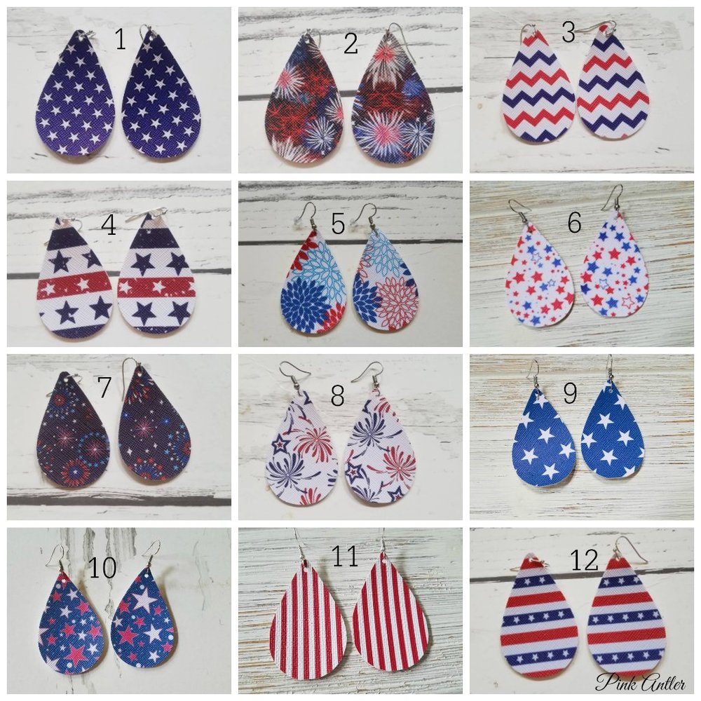 faux Leather 4th of July Teardrop Earrings
